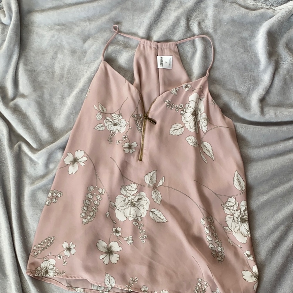 Express pink floral zip tank